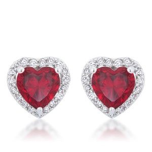 NWT sterling silver ruby heart halo earrings